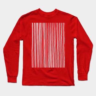 Red and White, Free Hand, Vertical Stripes Long Sleeve T-Shirt